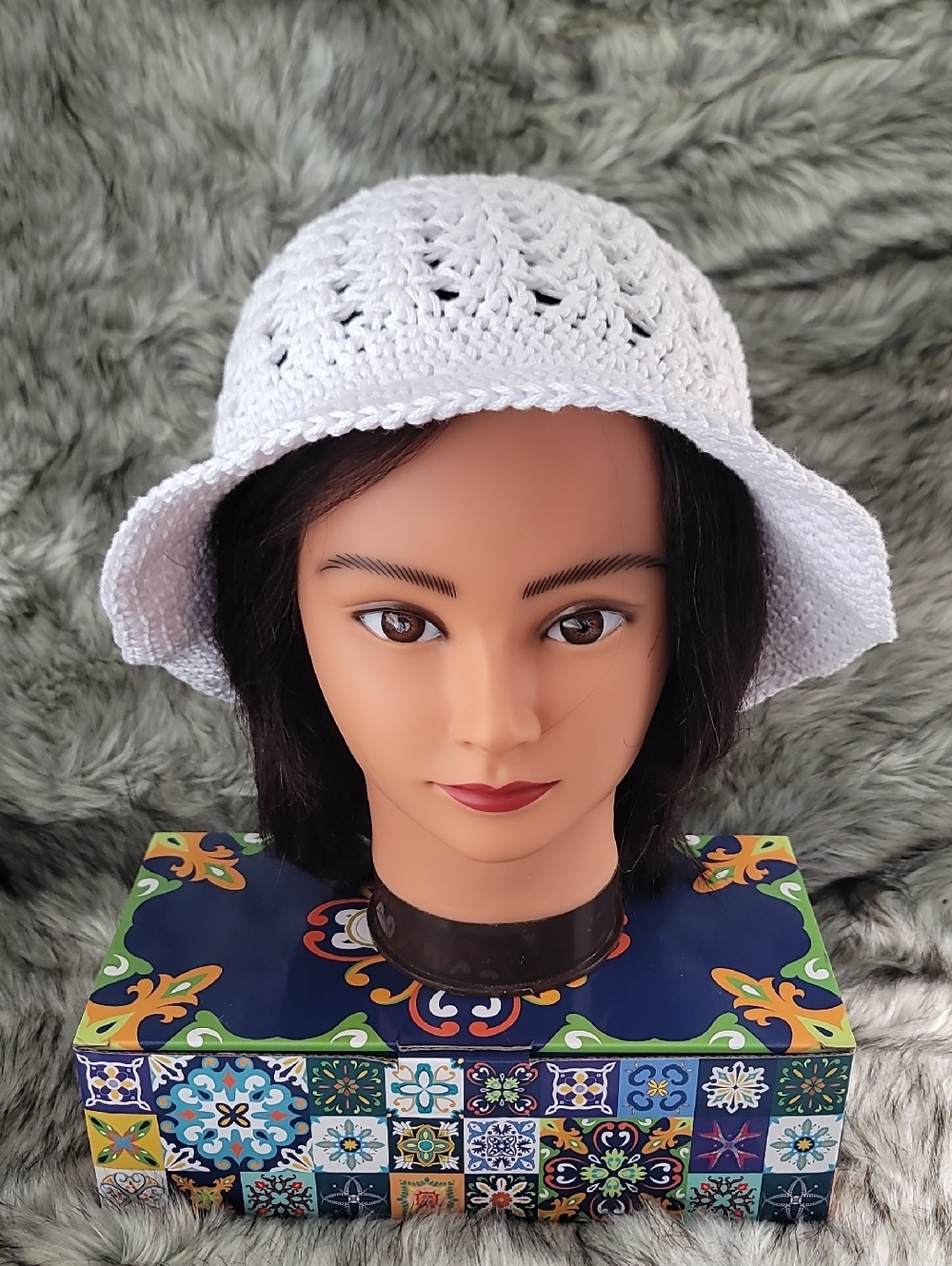 Handmade White Crochet Bucket Hat